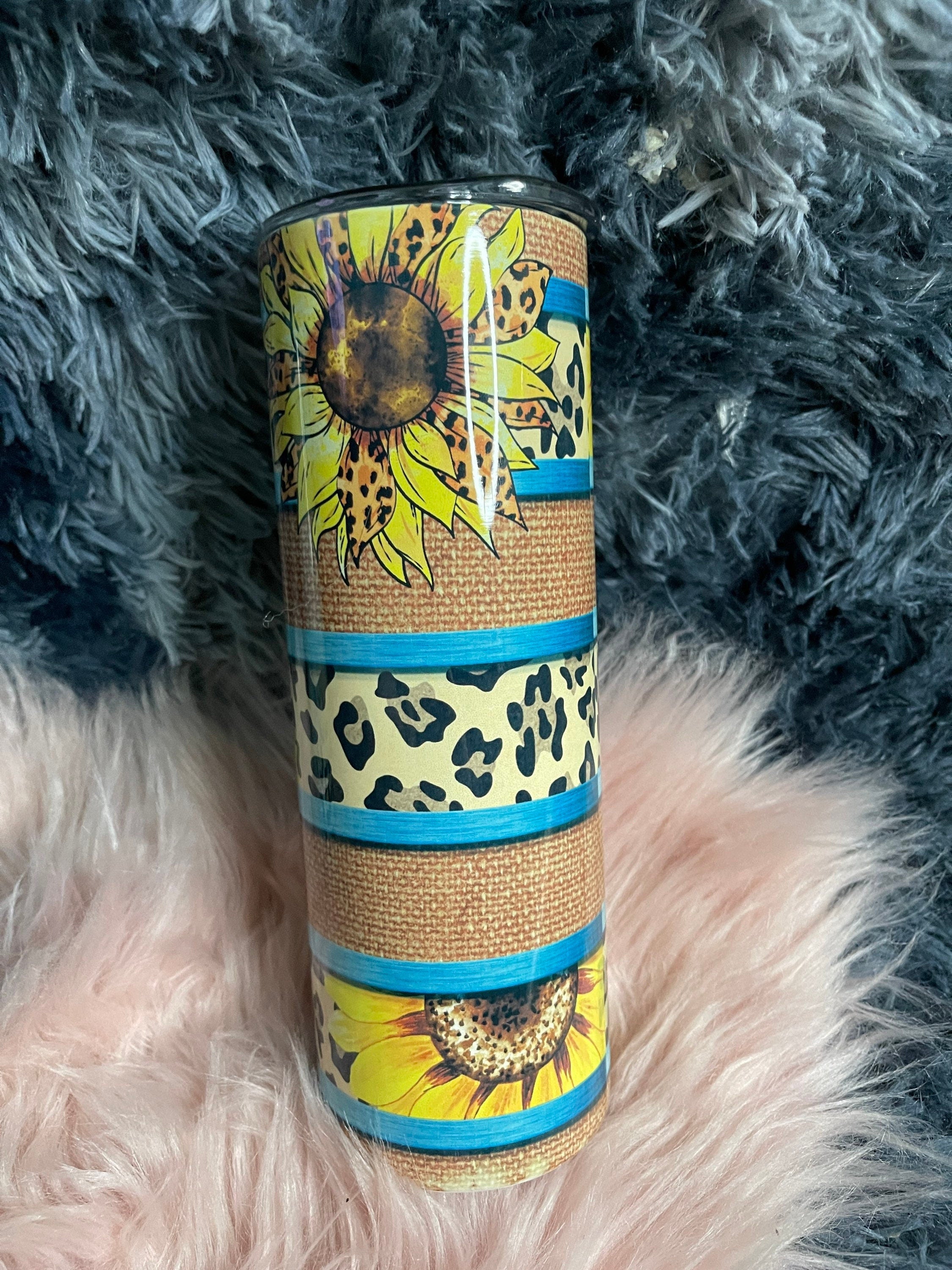 Mom Life Best Life Leopard Sunflowers Teal 20 oz insulated tumbler with lid  and straw