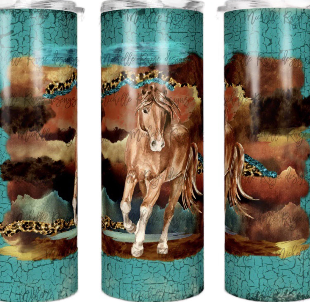 Horse on teal and crackle background tumbler