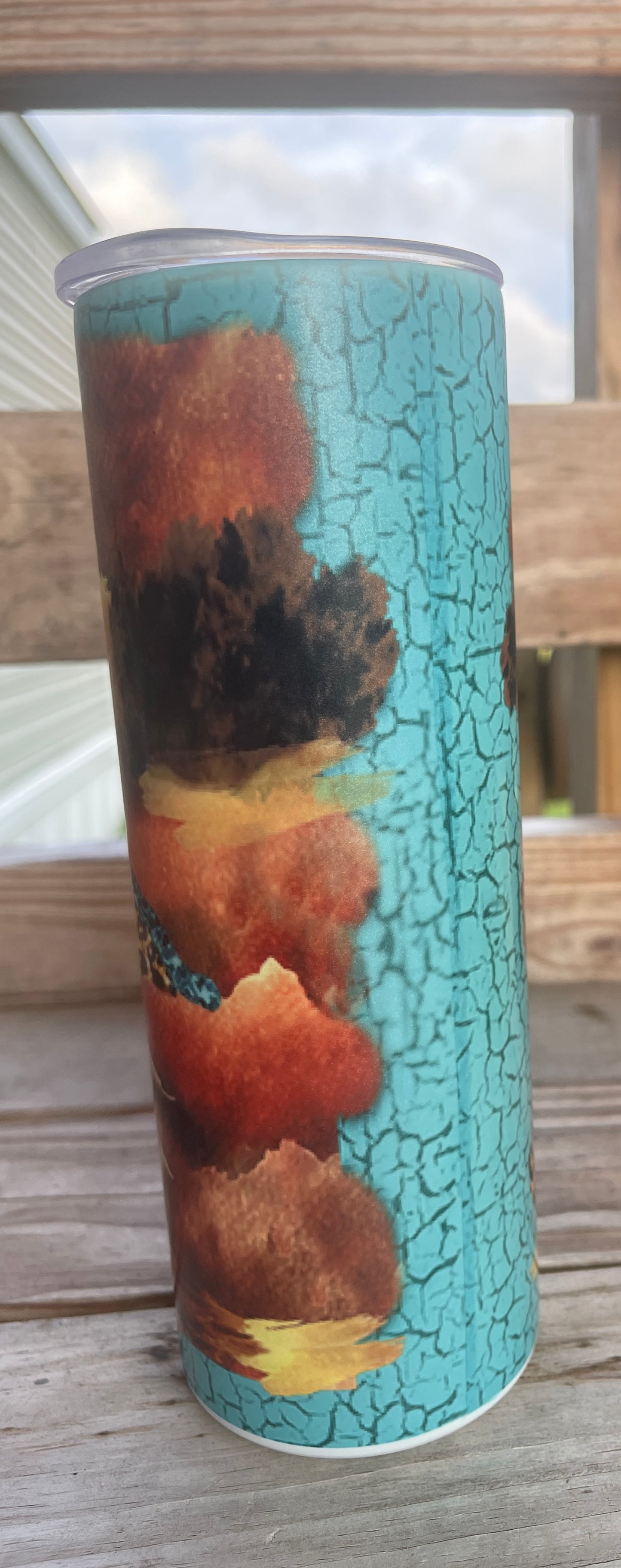 Horse on teal and crackle background tumbler