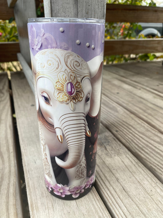 20oz purple with jewel and flowers elephant glossy tumbler