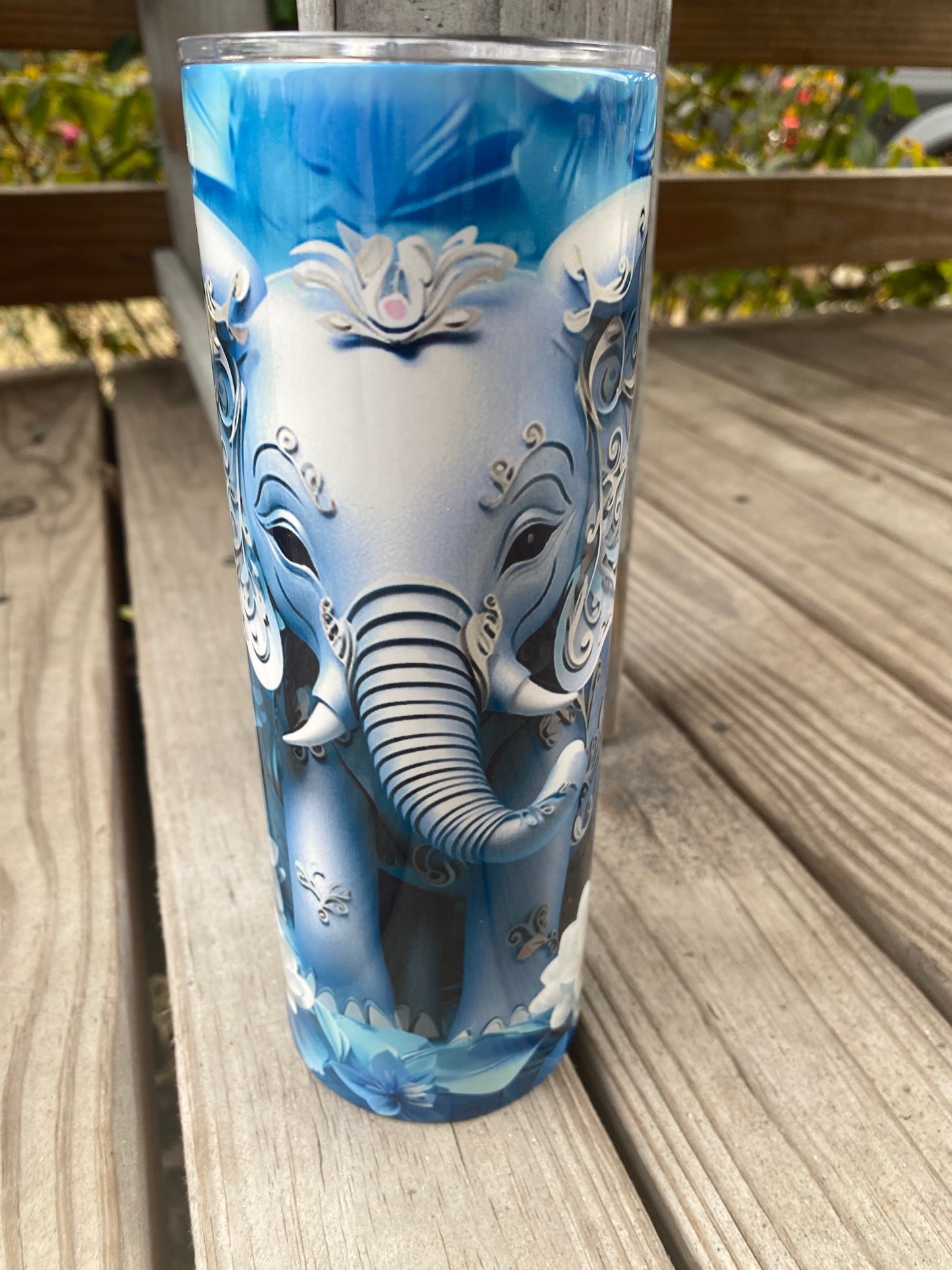 20oz glossy elephant with flowers in blue 3D