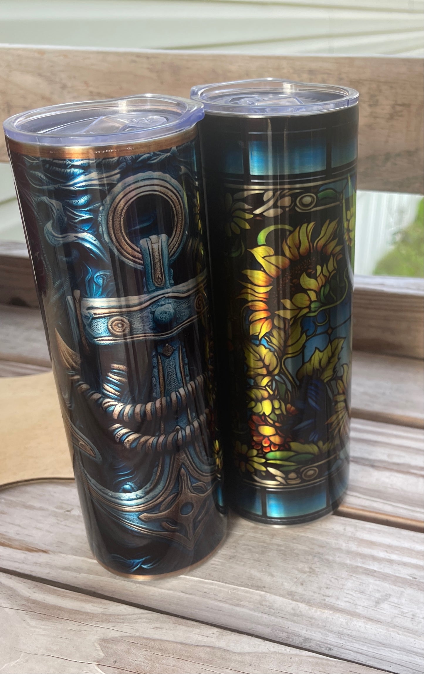 20oz silver stainless steel tumbler with design