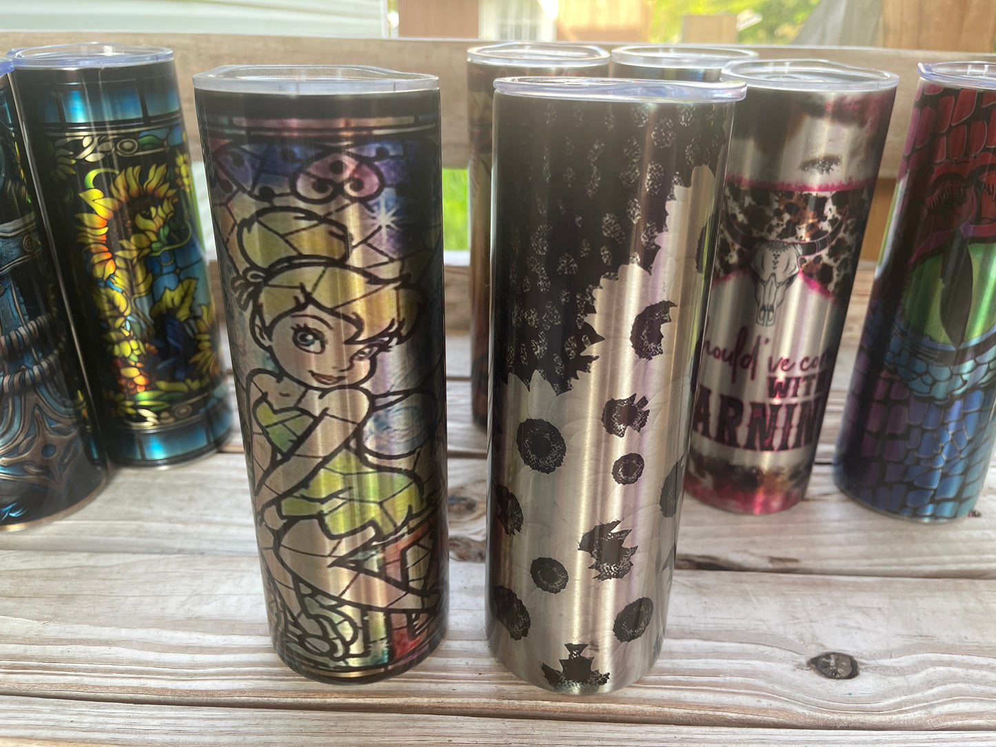 20oz silver stainless steel tumbler with design