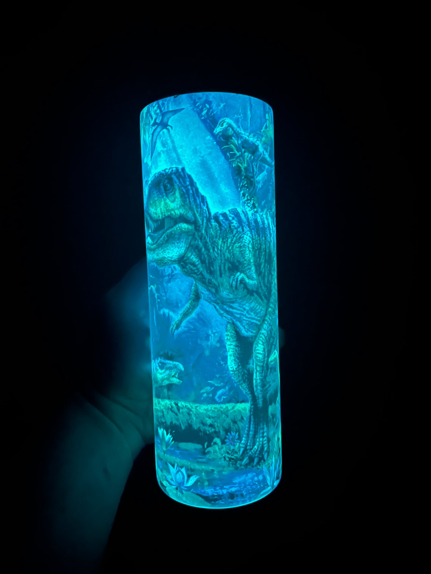 Dinosaur glossy or glow in the dark blue 20oz tumbler