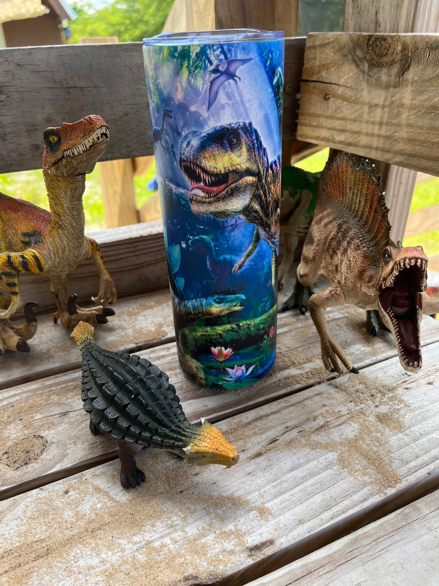 Dinosaur glossy or glow in the dark blue 20oz tumbler