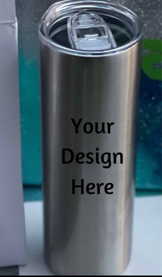 20oz silver stainless steel tumbler with design