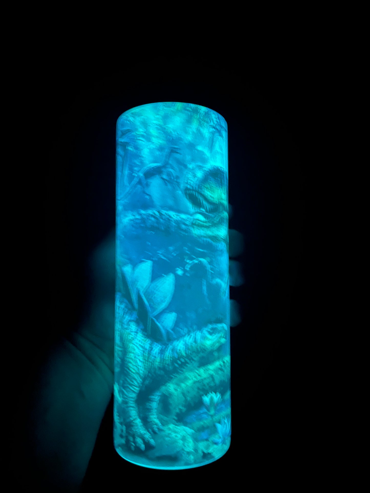 Dinosaur glossy or glow in the dark blue 20oz tumbler