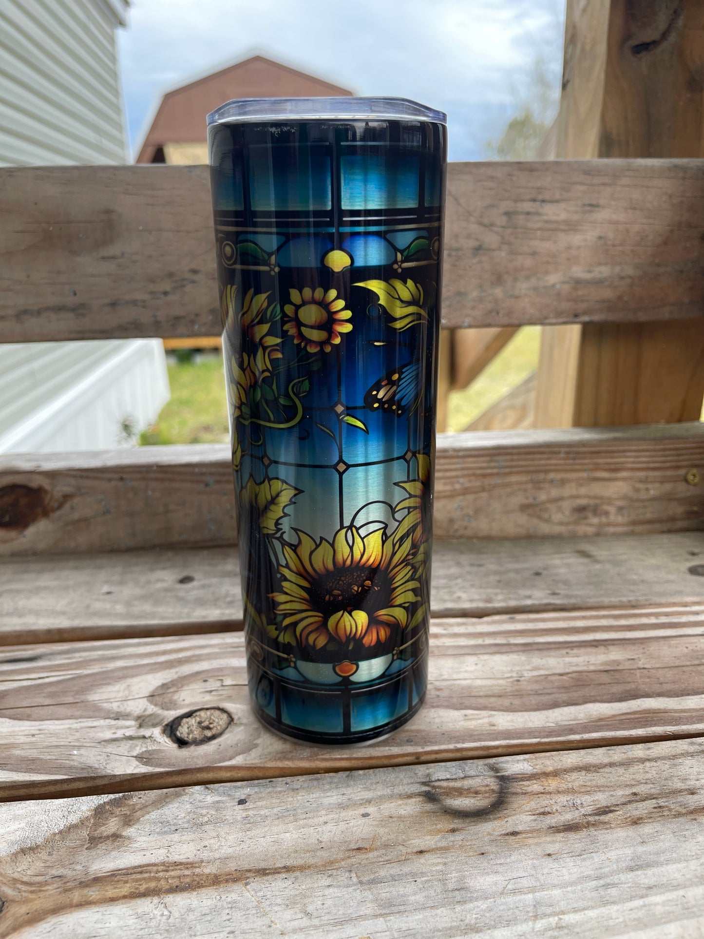 20oz silver stainless steel tumbler with design