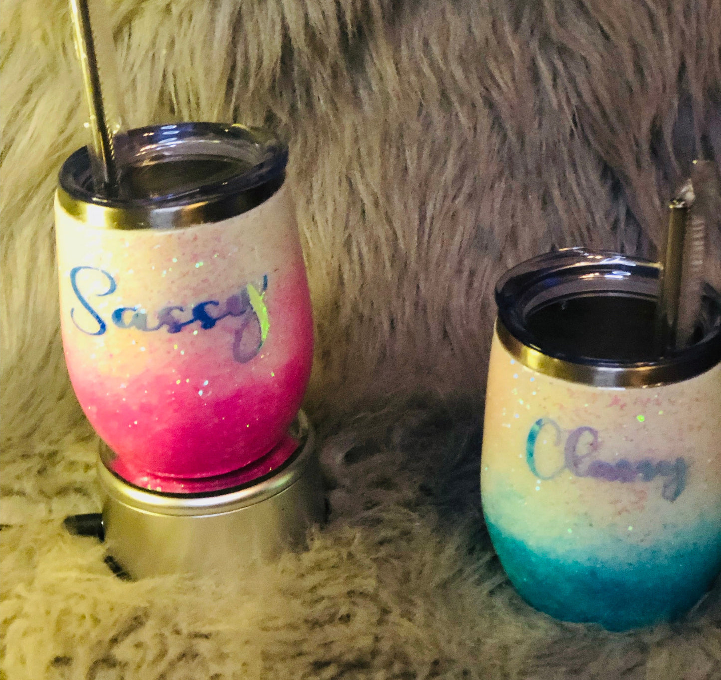 12 ounce ombré wine tumbler pink sassy or blue classy