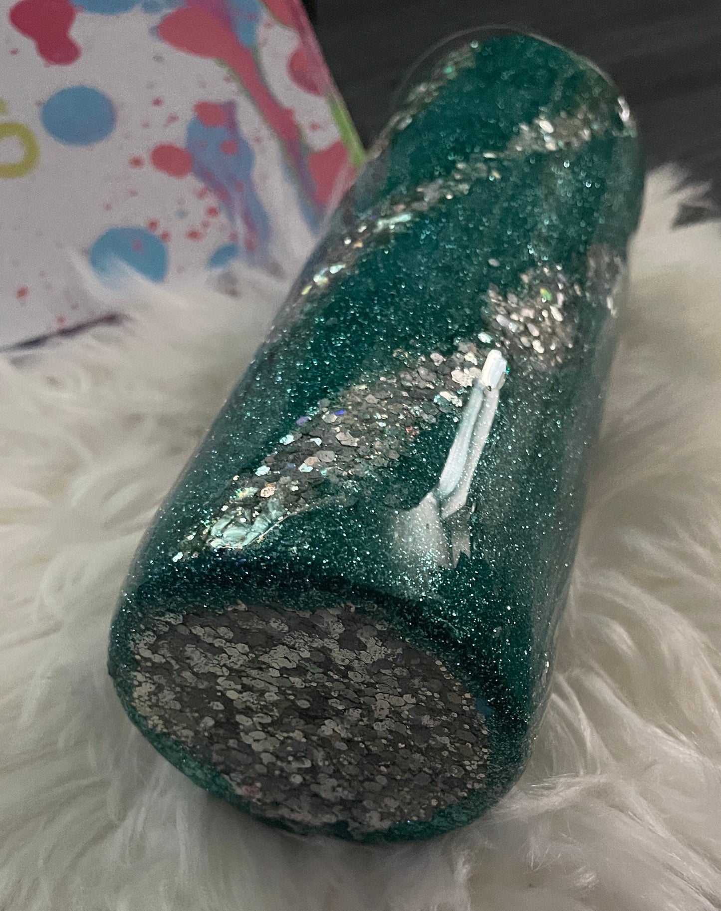 Beautiful teal and silver glitter epoxy tumbler/water bottle/stainless steel/gift