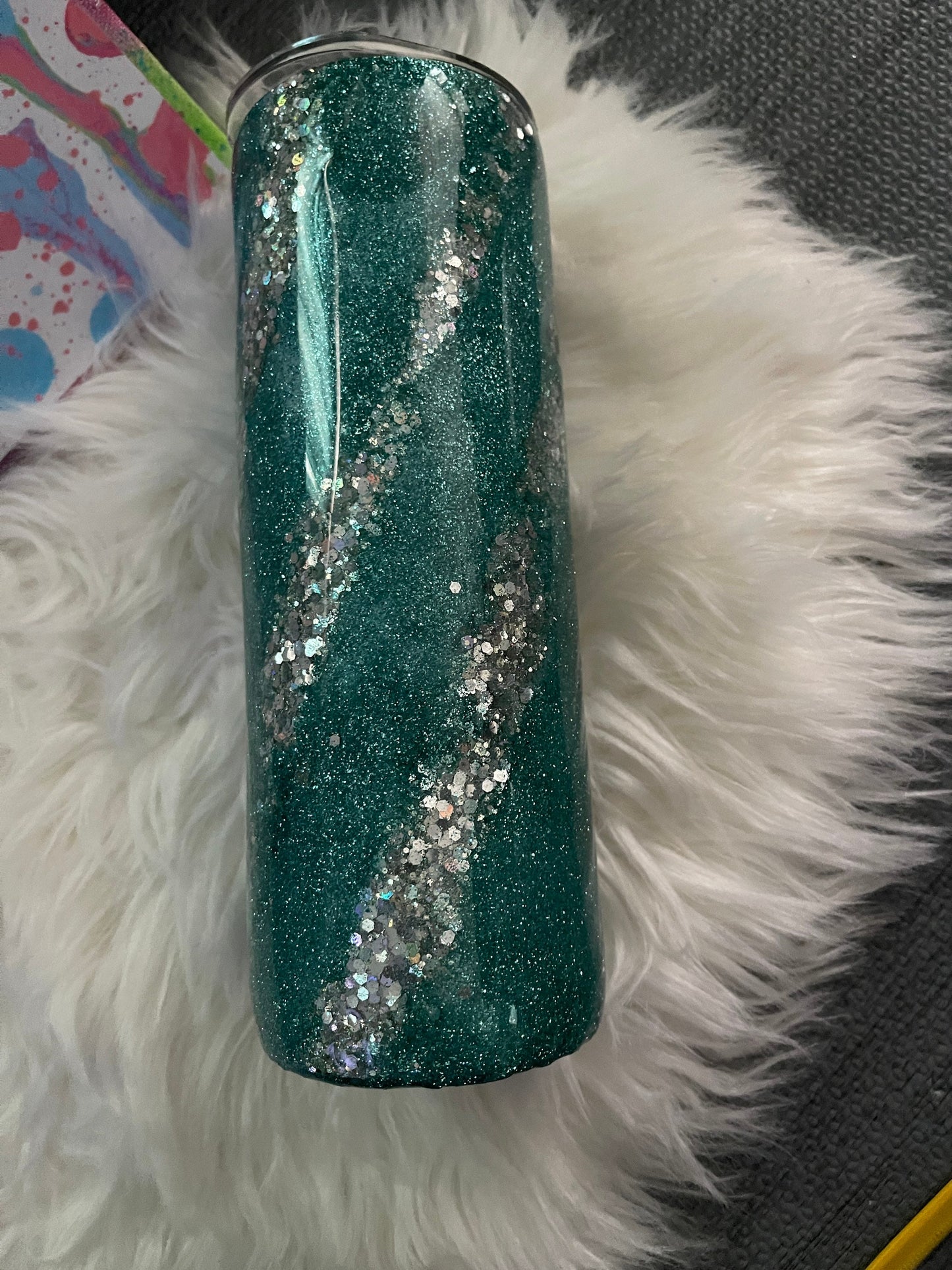 Beautiful teal and silver glitter epoxy tumbler/water bottle/stainless steel/gift