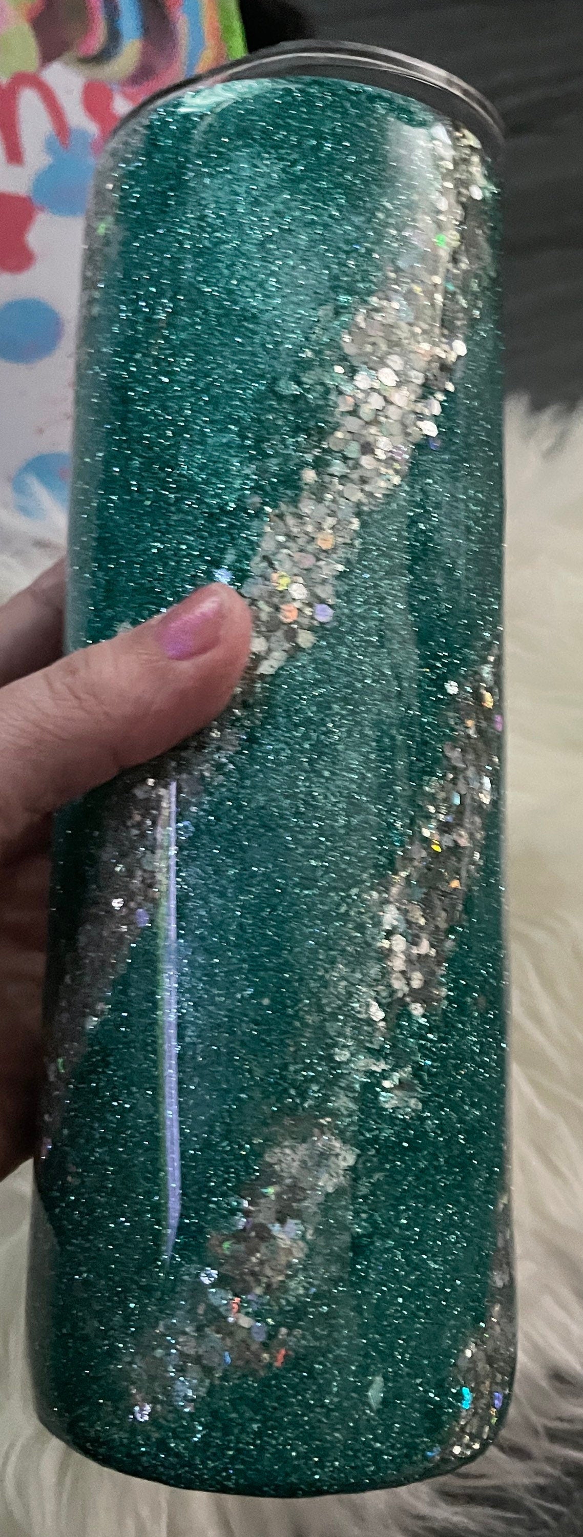 Beautiful teal and silver glitter epoxy tumbler/water bottle/stainless steel/gift