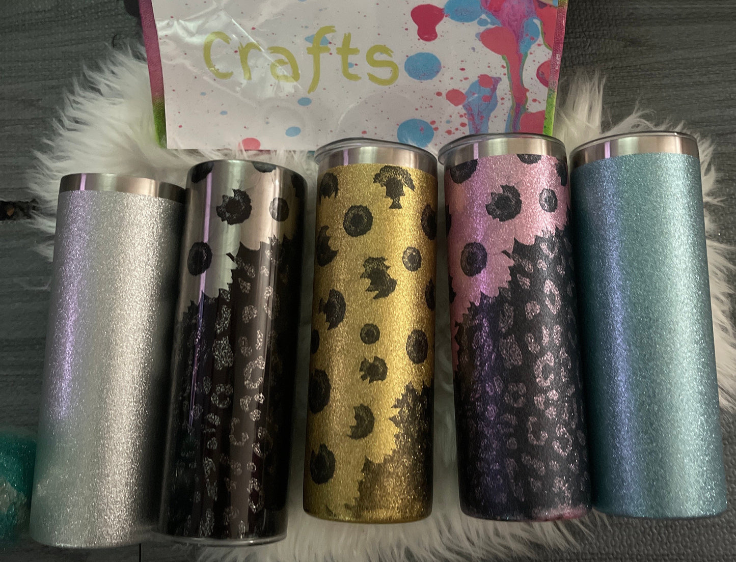 Beautiful flower and leopard pattern tumblers/stainless steel or glitter shimmer/available in 4 glitter colors or regular tumbler