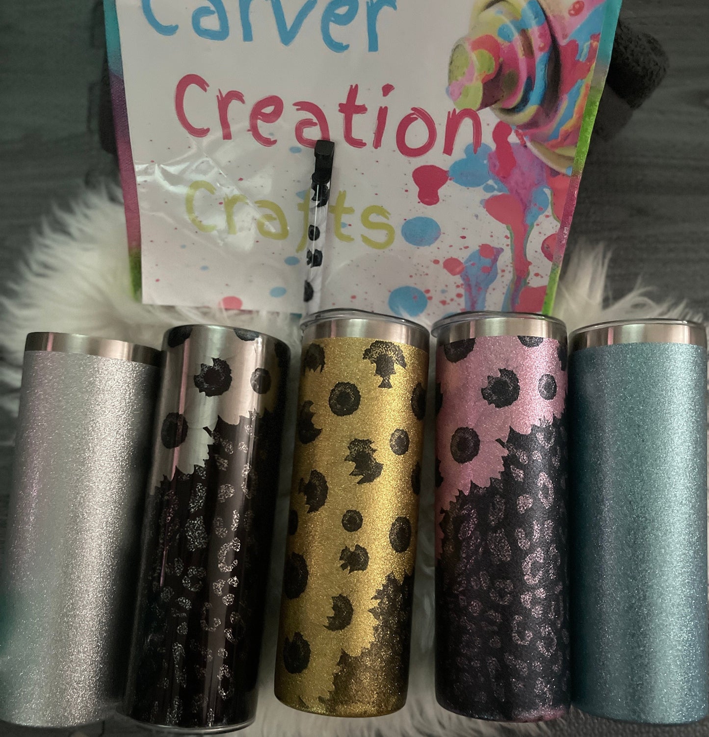 Beautiful flower and leopard pattern tumblers/stainless steel or glitter shimmer/available in 4 glitter colors or regular tumbler