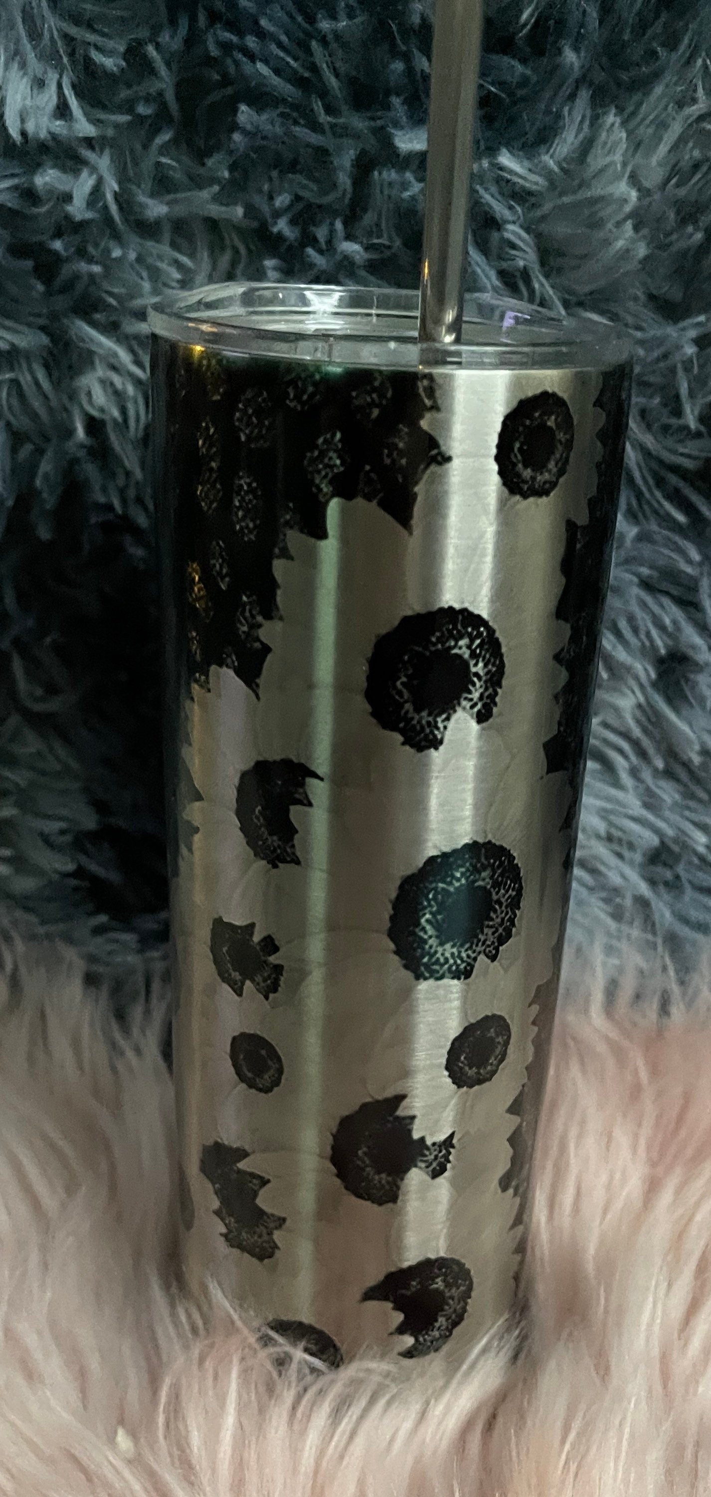 Beautiful flower and leopard pattern tumblers/stainless steel or glitter shimmer/available in 4 glitter colors or regular tumbler