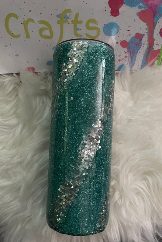 Beautiful teal and silver glitter epoxy tumbler/water bottle/stainless steel/gift