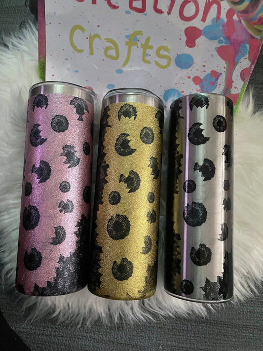 Beautiful flower and leopard pattern tumblers/stainless steel or glitter shimmer/available in 4 glitter colors or regular tumbler