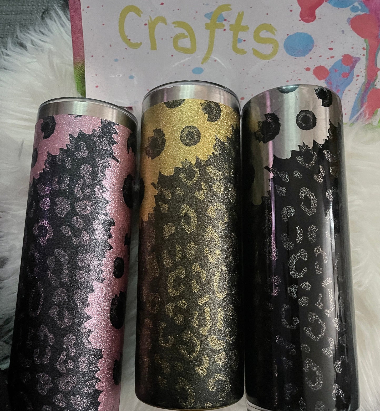 Beautiful flower and leopard pattern tumblers/stainless steel or glitter shimmer/available in 4 glitter colors or regular tumbler