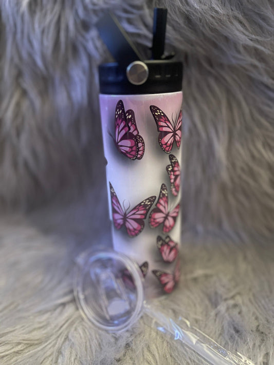 20oz straw lid stainless steel tumbler/butterfly tumbler/customize to your design