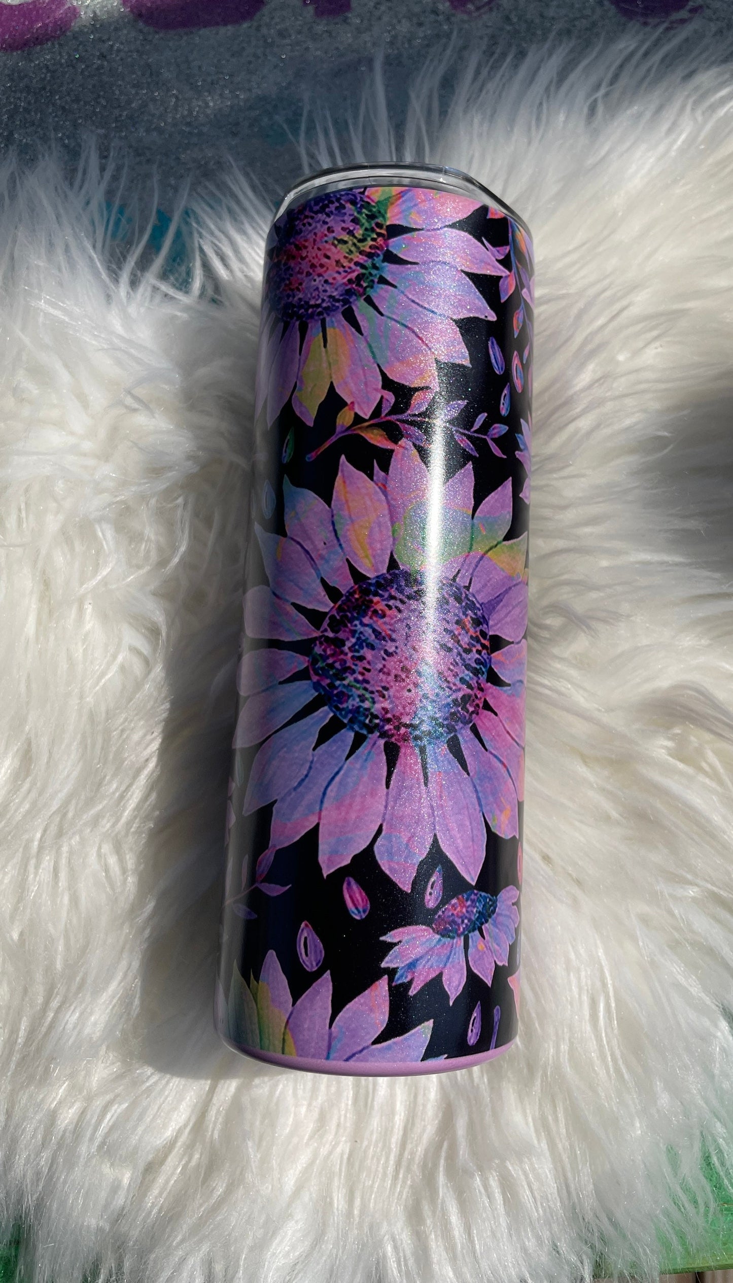 20oz black with flowers 3-in-1 uv glow cup/white-to-purple-glow in the dark green/summer/gift ideas/sublimation