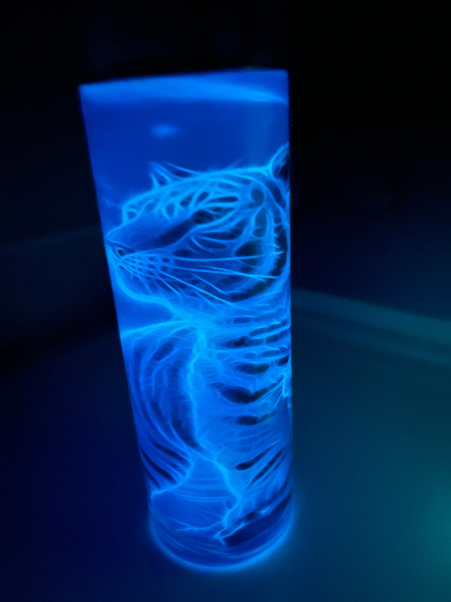 20oz skinny glossy or blue glow in the dark white tiger stainless steel tumbler/nature/animal lover/gift idea