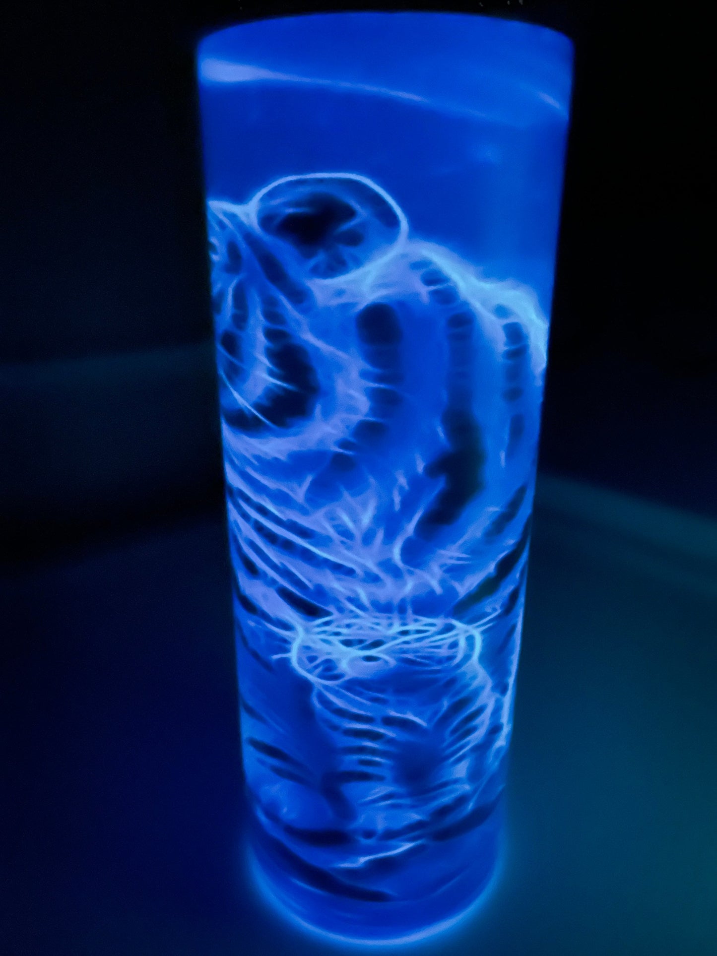 20oz skinny glossy or blue glow in the dark white tiger stainless steel tumbler/nature/animal lover/gift idea