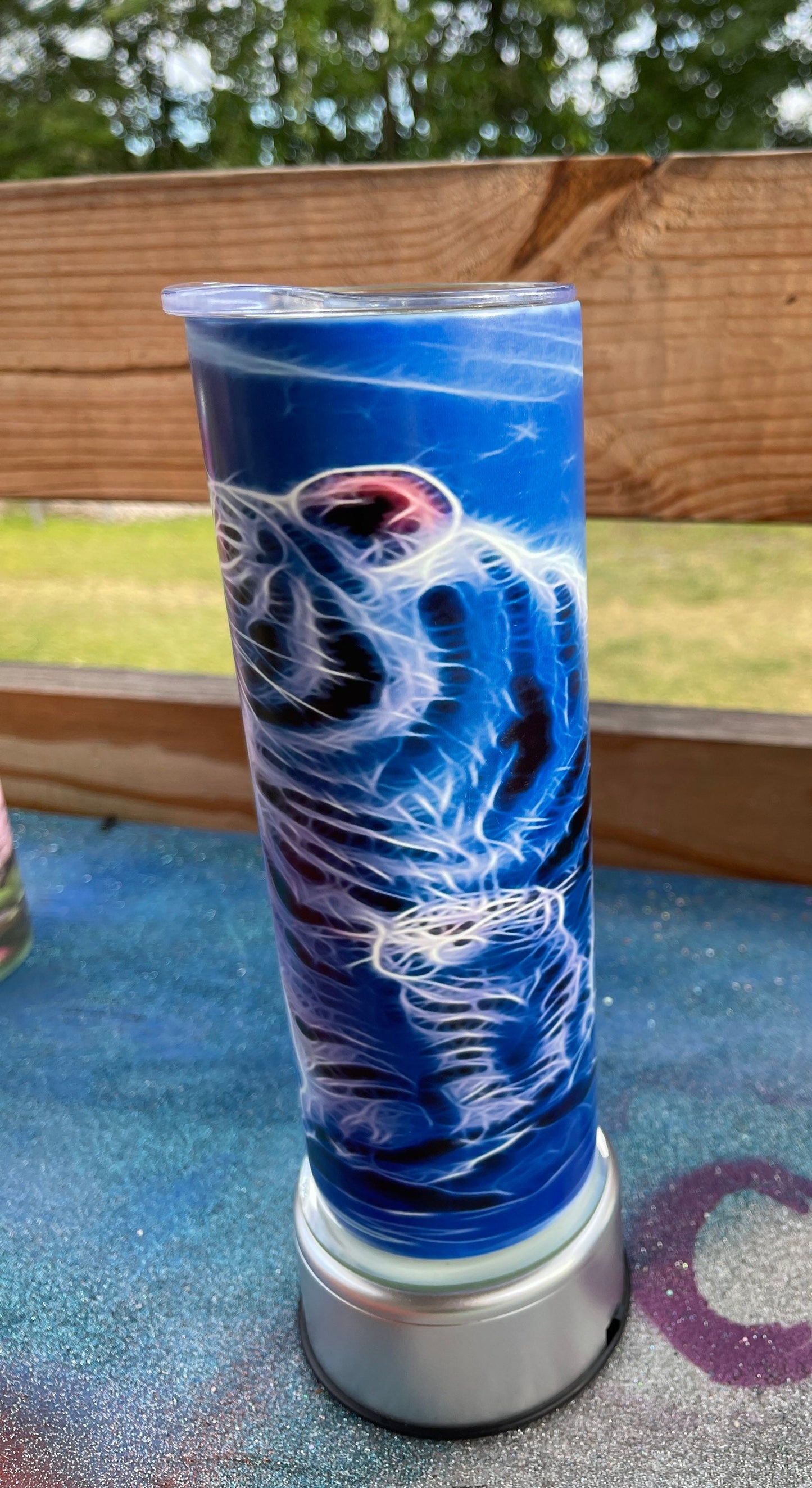 20oz skinny glossy or blue glow in the dark white tiger stainless steel tumbler/nature/animal lover/gift idea