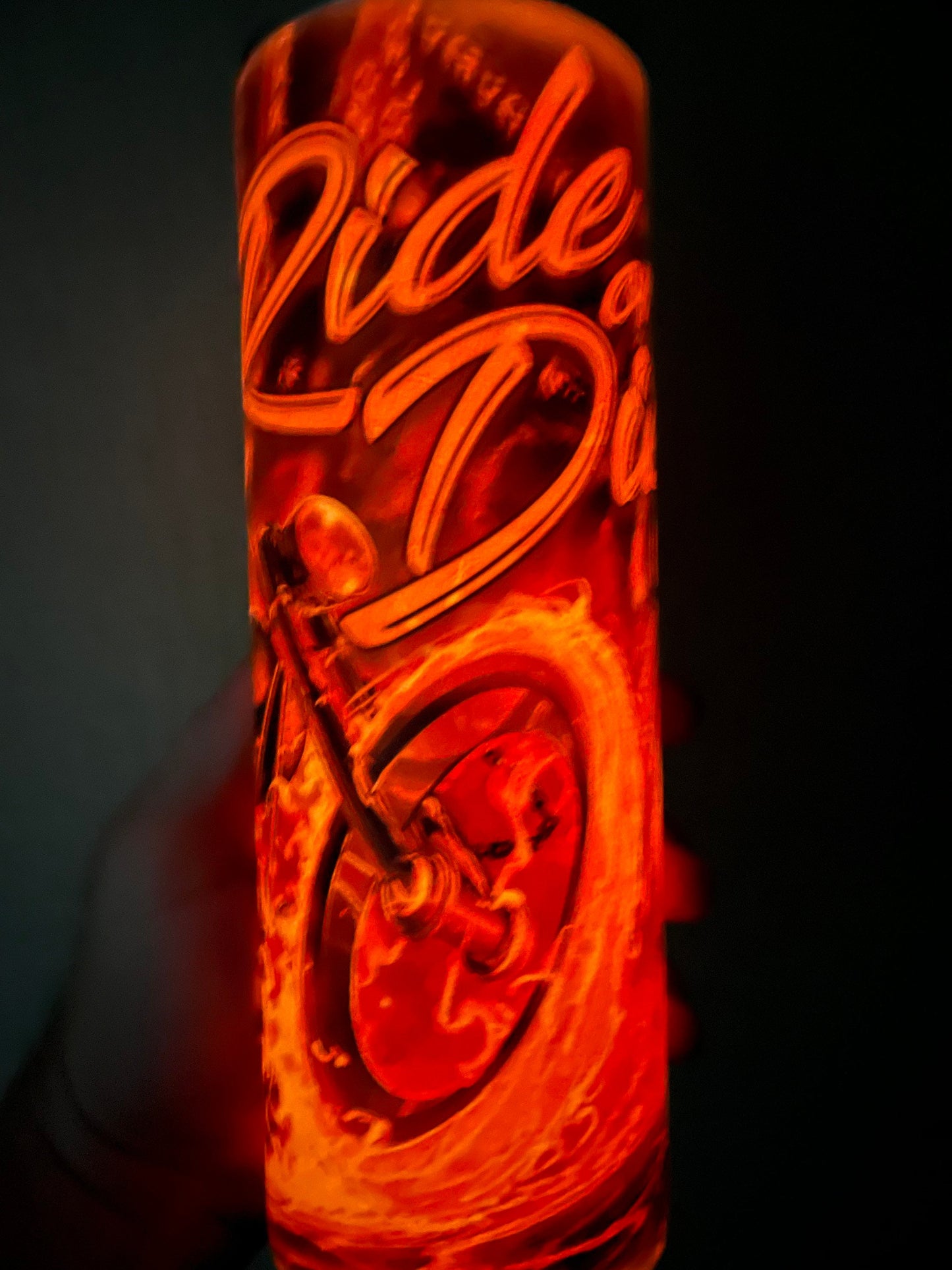 20oz Red/Orange glow in the dark ride or die motorcycle with Skelton rider Stainless Steel Tumbler/for him/gift/king of the road/leather man