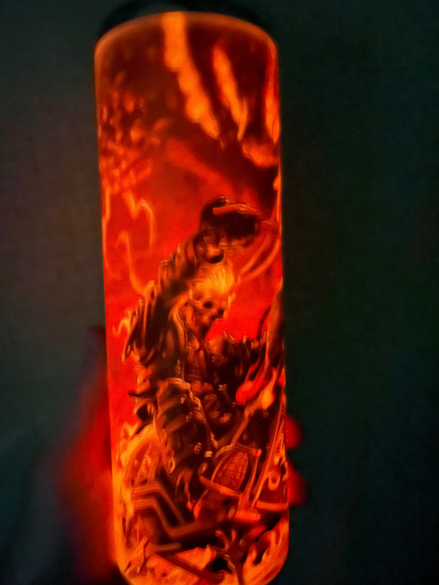 20oz Red/Orange glow in the dark ride or die motorcycle with Skelton rider Stainless Steel Tumbler/for him/gift/king of the road/leather man